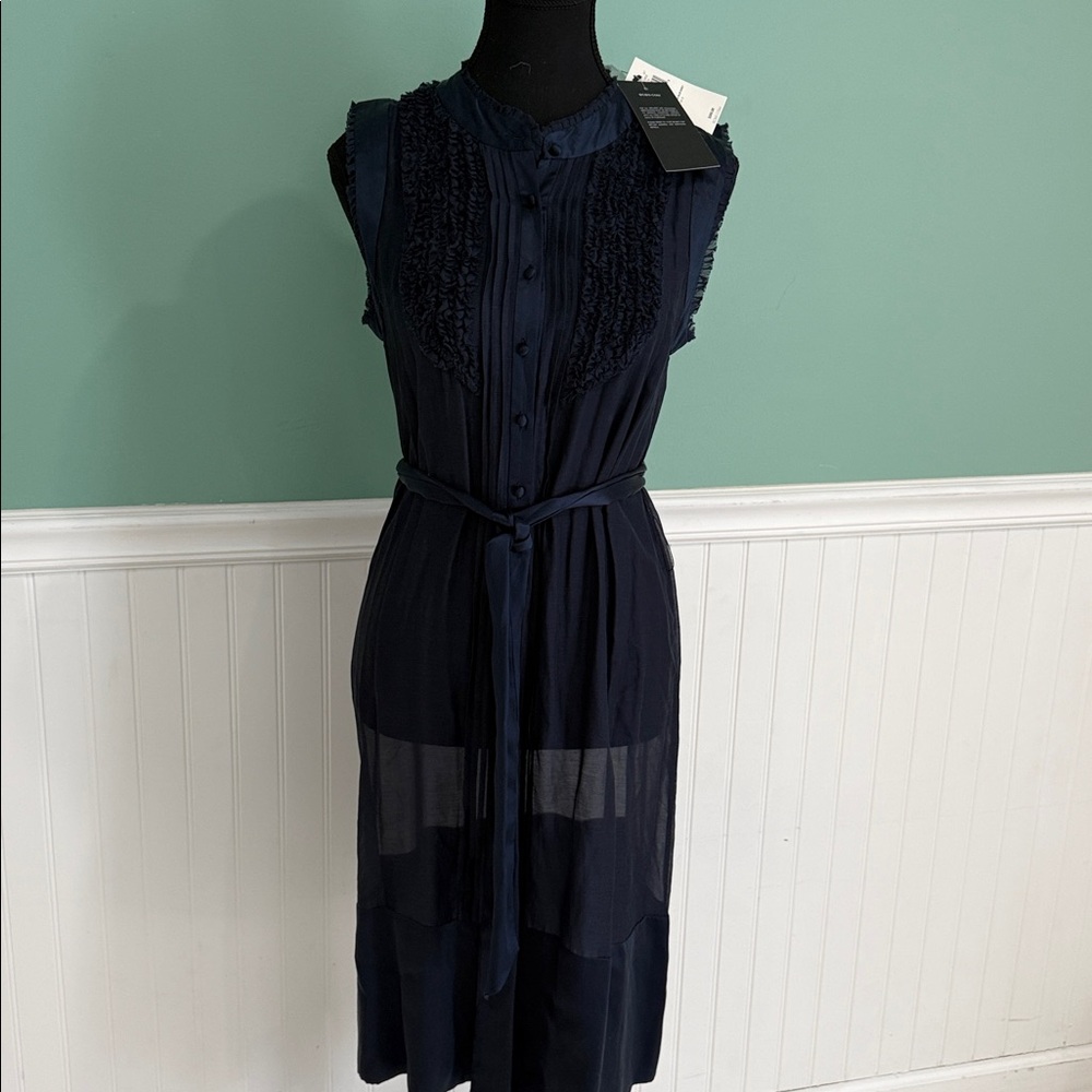 NWT BCBG MaxAzria Navy Blue Sheer Sleeveless Dress